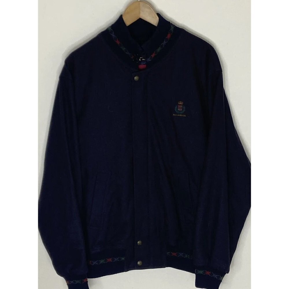 Paul & Shark Men L Wool Bomber Yachting Jacket Blue Lined Navy Lined